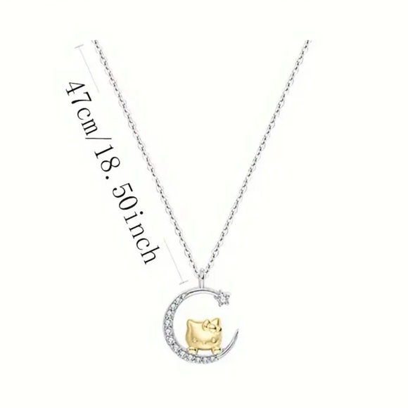 925Silver Hello Kitty Moon Necklace, Crescent Moon Hello Kitty Necklace - Picture 8 of 8